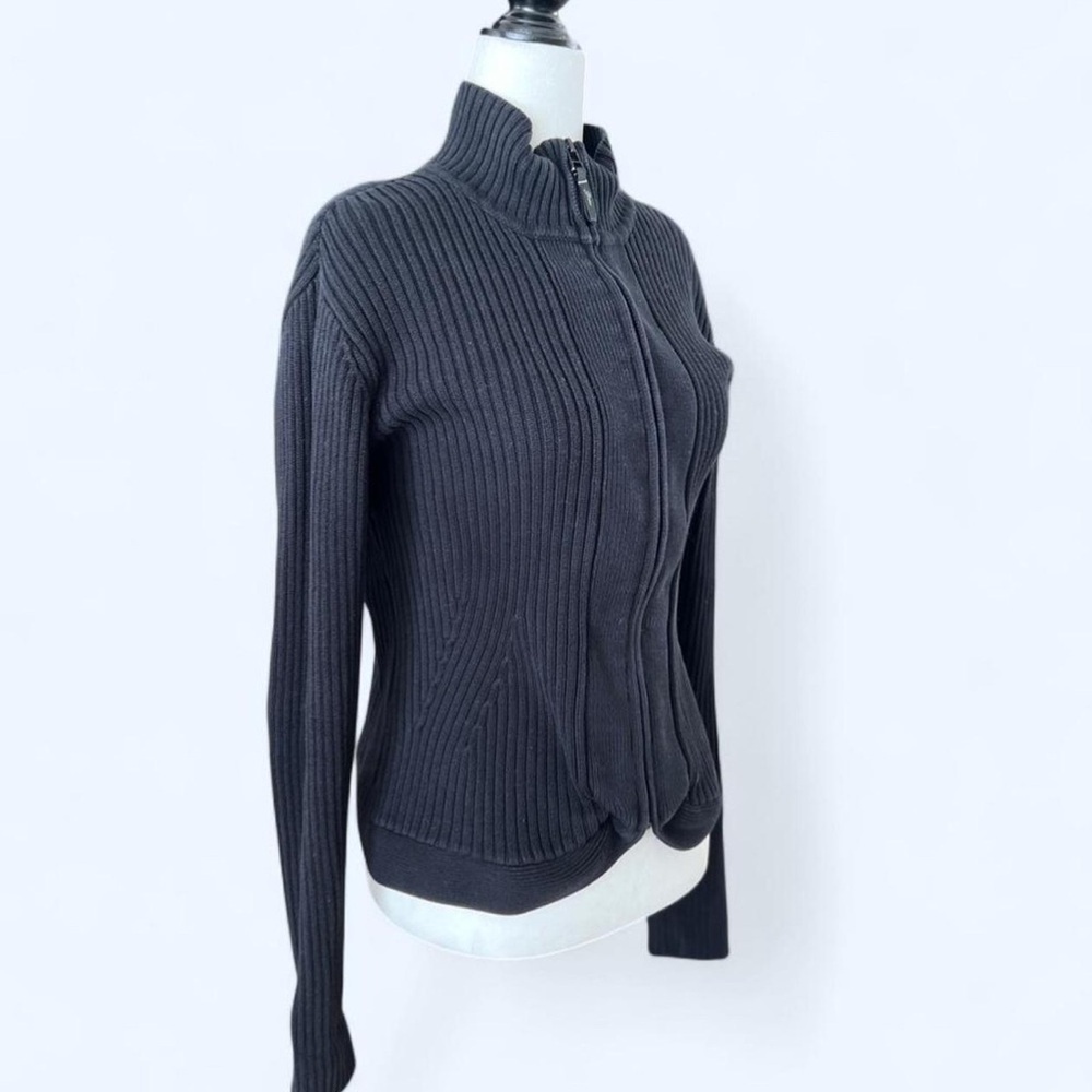 Vintage Bum Equipment Black Grunge Ribbed Zip Up Sweater Medium